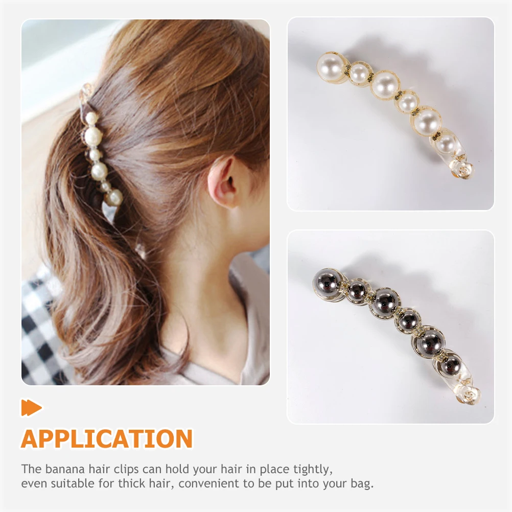 

3 Pcs Pearl Hair Clips Elegant Accessories for Women Banana Bun Silver Barrette Stylish Daily Use Thick Hair Durable