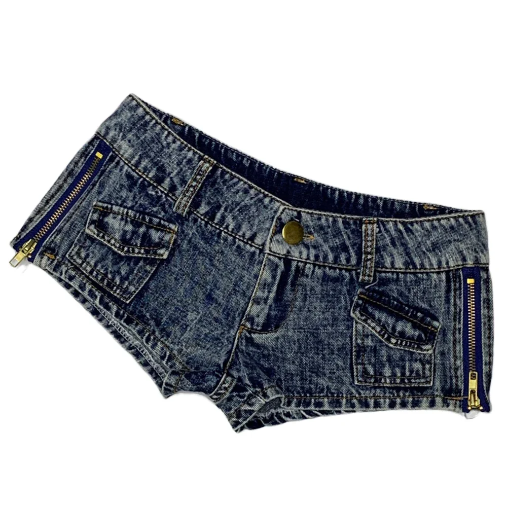 Sexy Women Zipper Open Low Rise Waist Hot Short Sexy Denim Booty Sexy Maid Jeans Shorts Cute Micro Mini Short Beach Wear