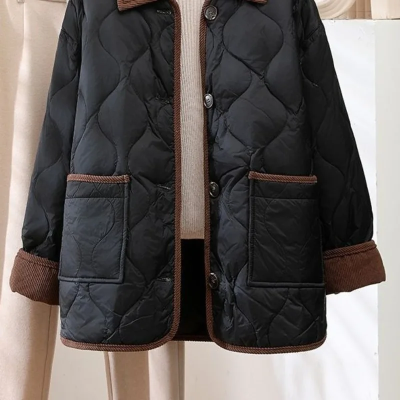 Women Light Cotton Clothes Winter New Lapel Corduroy Lingerie Loose Hundreds of Versatile Short Warm Cotton Coat Jacket