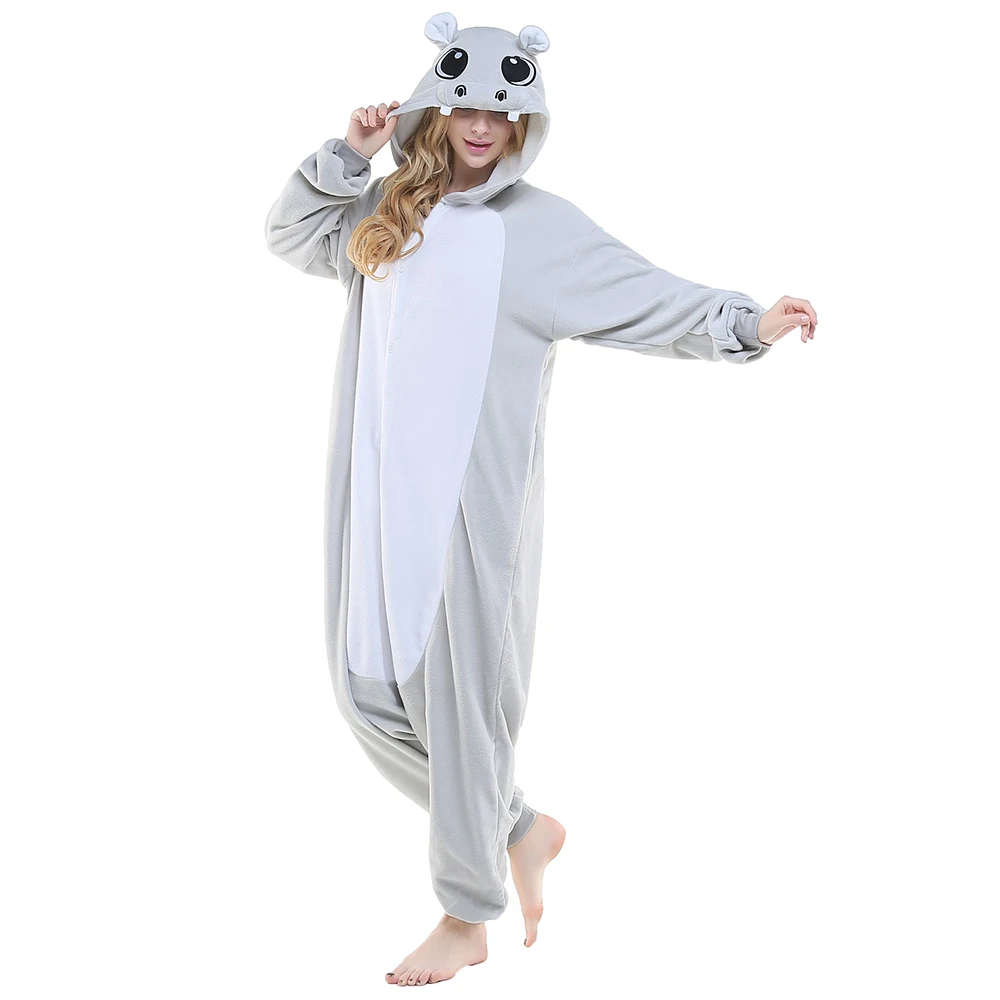 Hippo Onesie Pajamas Father Mother Kids Family Matching One-piece Sleepwear Halloween Christmas Costume Winter Soft Homewear