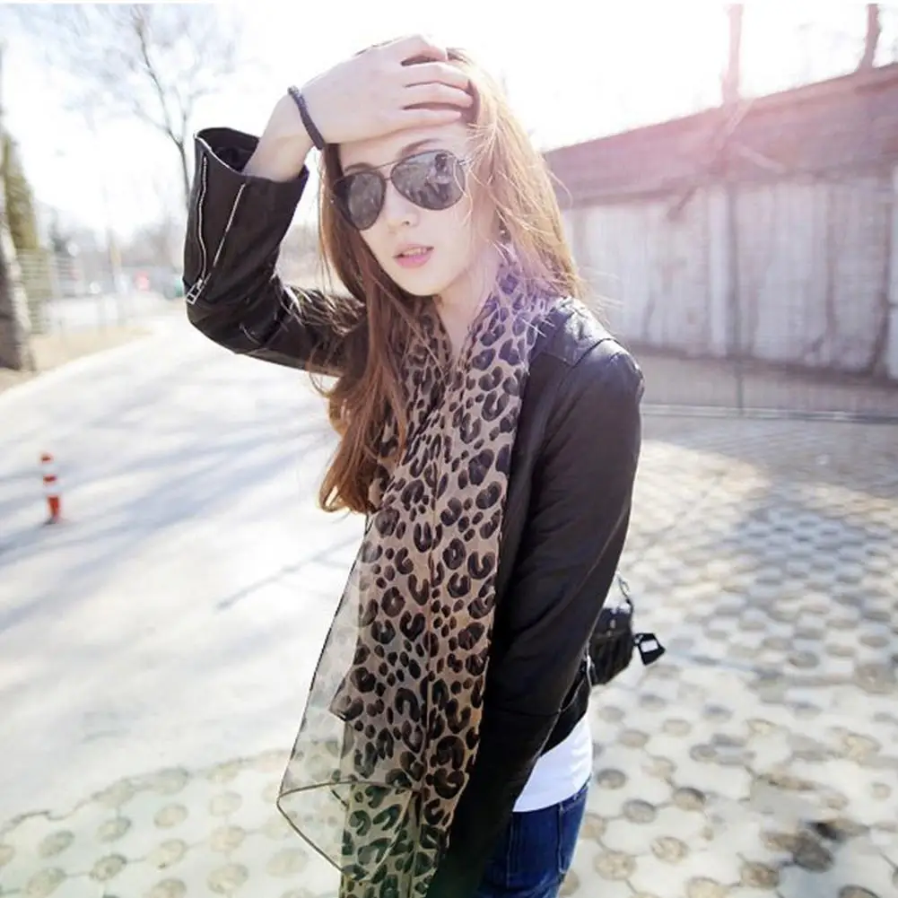 Sexy Women Long Chiffon Scarves Leopard Print Shawl Scarf Wrap  Korean Style Lady Soft Chiffon Scarf Stole Scarves Stylish Shawl