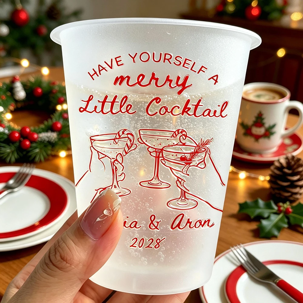 Custom Red Christmas Frosted Plastic Cups, Holiday Script Reusable Drink Tumblers for Cocktails, Family Gathering and Gift Favor