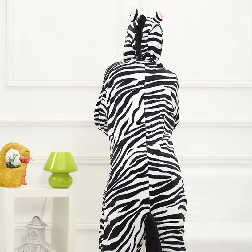 Cute Cartoon Zebra  Button Onesie Couple Sleepwear Hooded Flannel One-piece pajamas Comfortable Cosplay Leisure wear