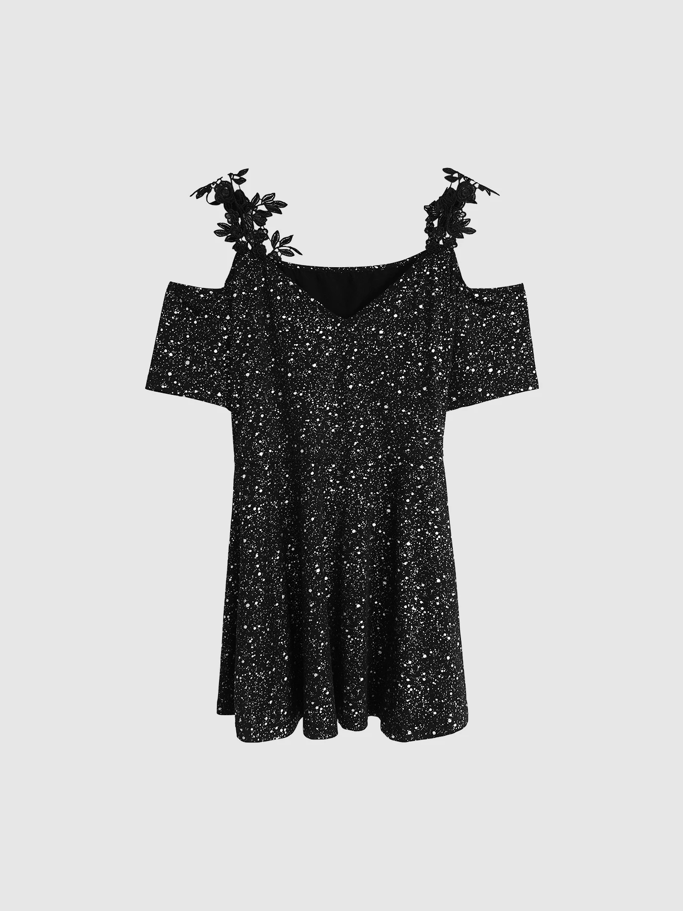Übergrößen-Oberteile, schulterfreie Party-Bluse mit glitzernden Pailletten und Peplum, schwarze Spitze mit Blumenmuster, Damen-Nachtwäsche, Sommer 2026, 3XL 4XL 5XL – Detail 6