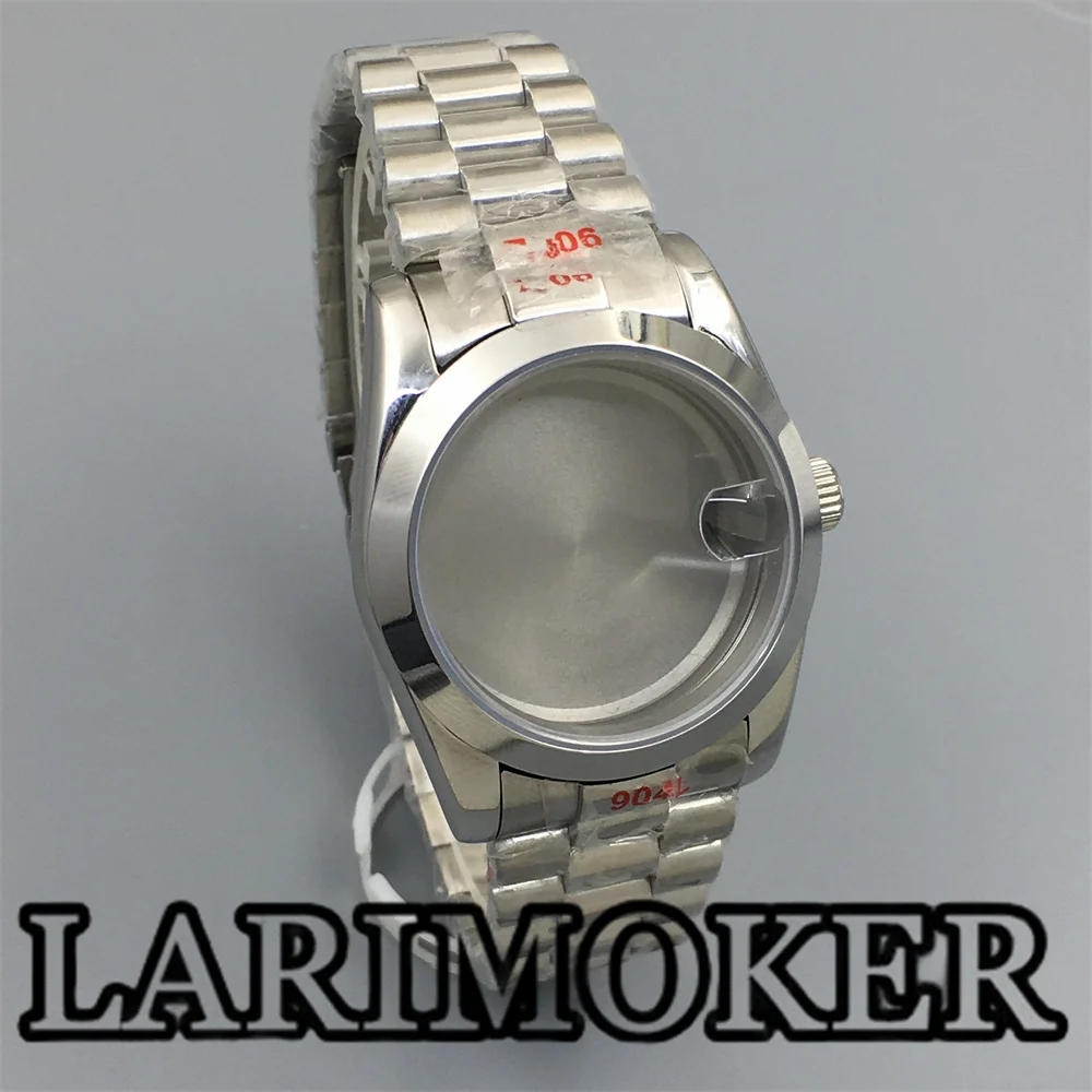 LARIMOKER casing kaca safir poles melengkung 36mm/39mm Bracele baja tahan karat untuk NH35 NH36 ETA2824 PT5000 gerakan otomatis