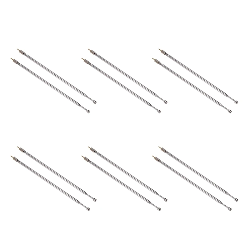 6 Pair 62.5Cm 24.6 Inch 4 Section Telescopic Stainless Steel AM FM Radio Universal Antenna