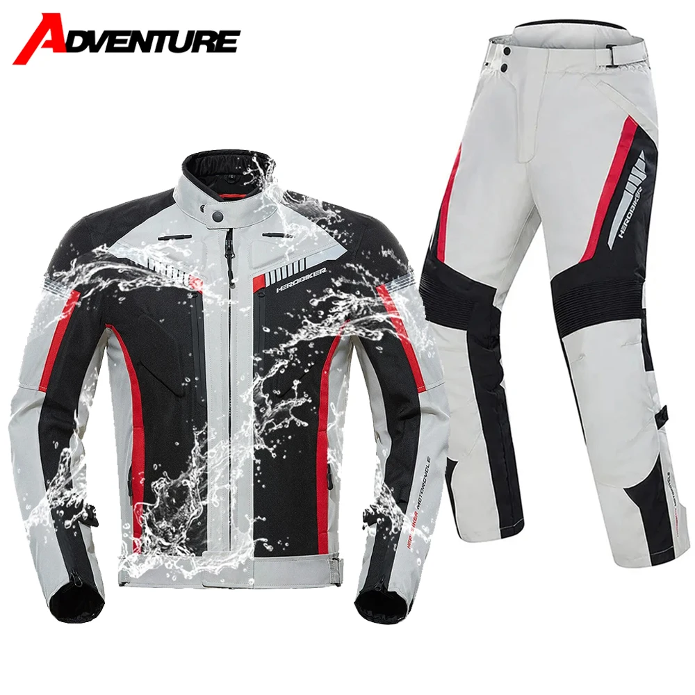 Motorcycle Jacket Waterproof Motorbike Jacket Moto Overcoat Pants Reflective Racing Jackets Pants Wearable Removable Lining