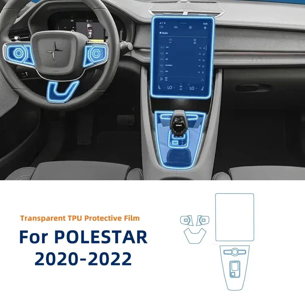 For Polestar 2 2021-2023 Transparent TPU Interior Protective Film for Center Console Dashboard Navigation