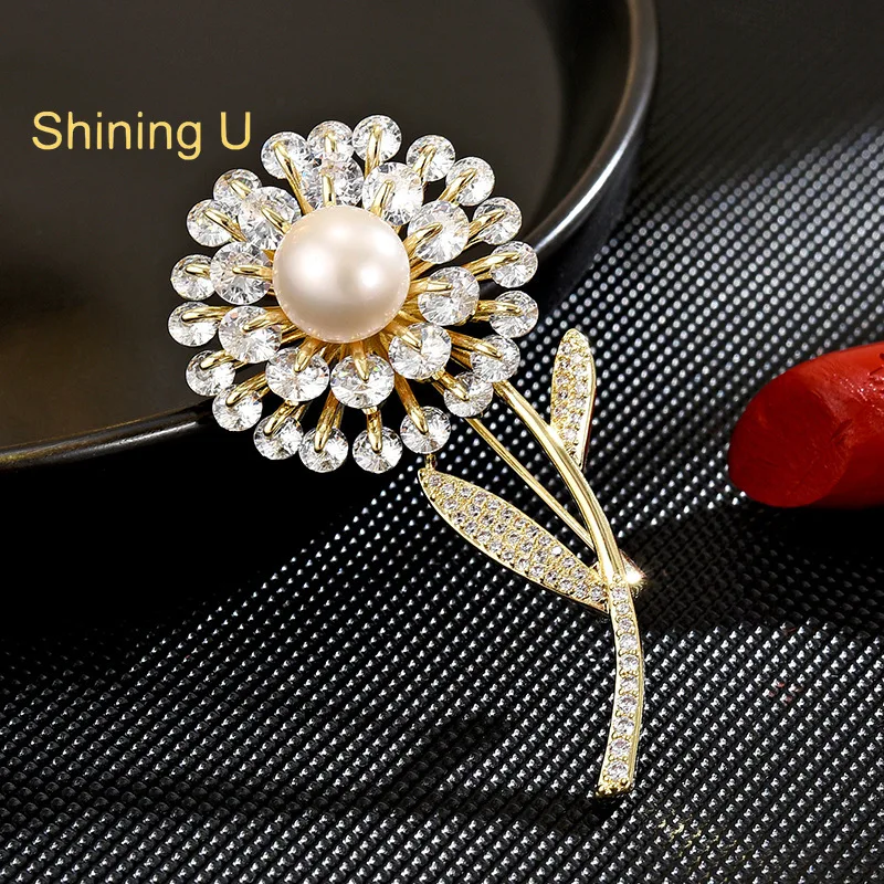 

Shining U Freshwater Pearl Dandelion Brooch for Women Fashion Accessory Gift