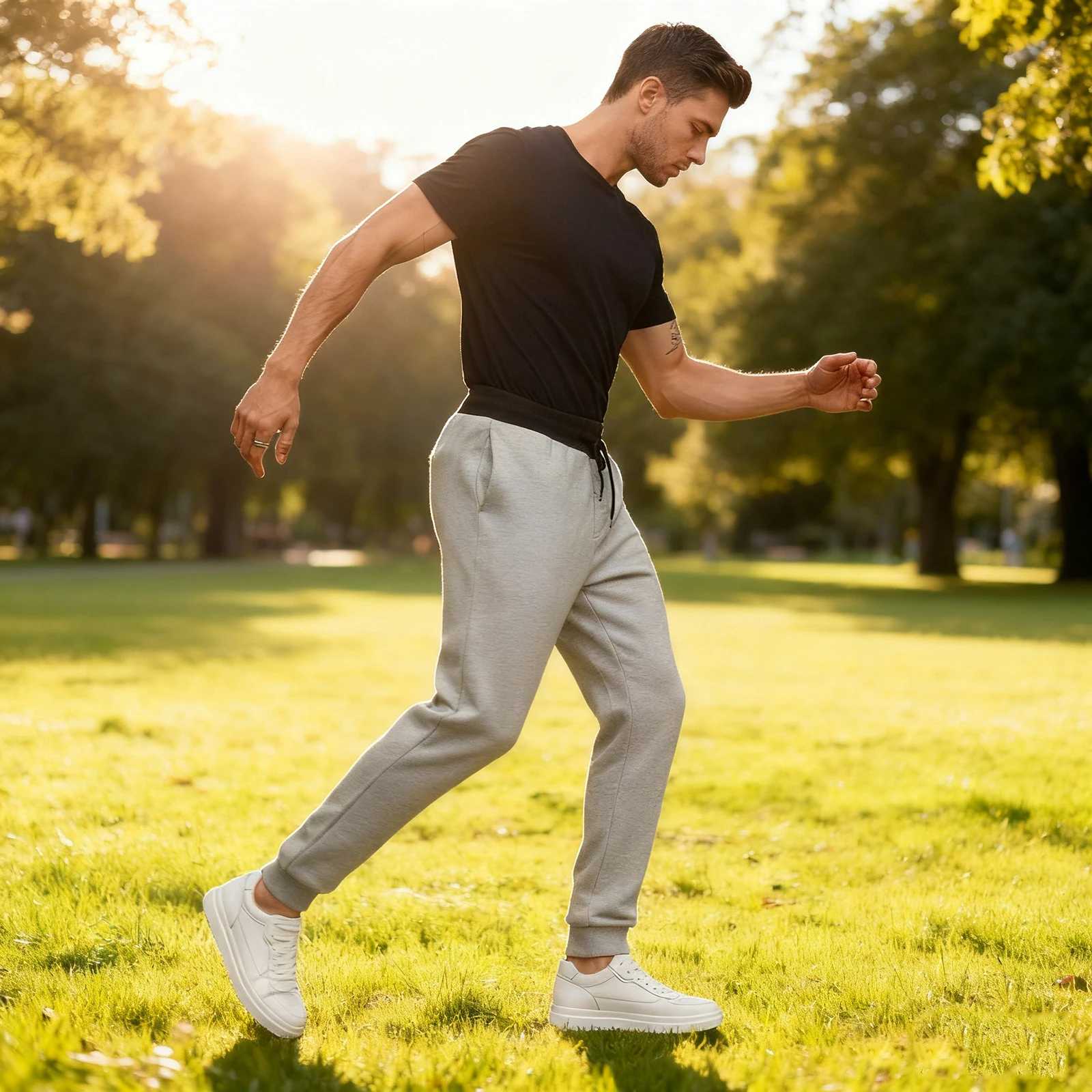 

Men'S Casual Trousers Drawstring Slim-Fit Ribbed Casual Sweatpants Solid Color Fashion Sweatpants Everyday Charming Pants