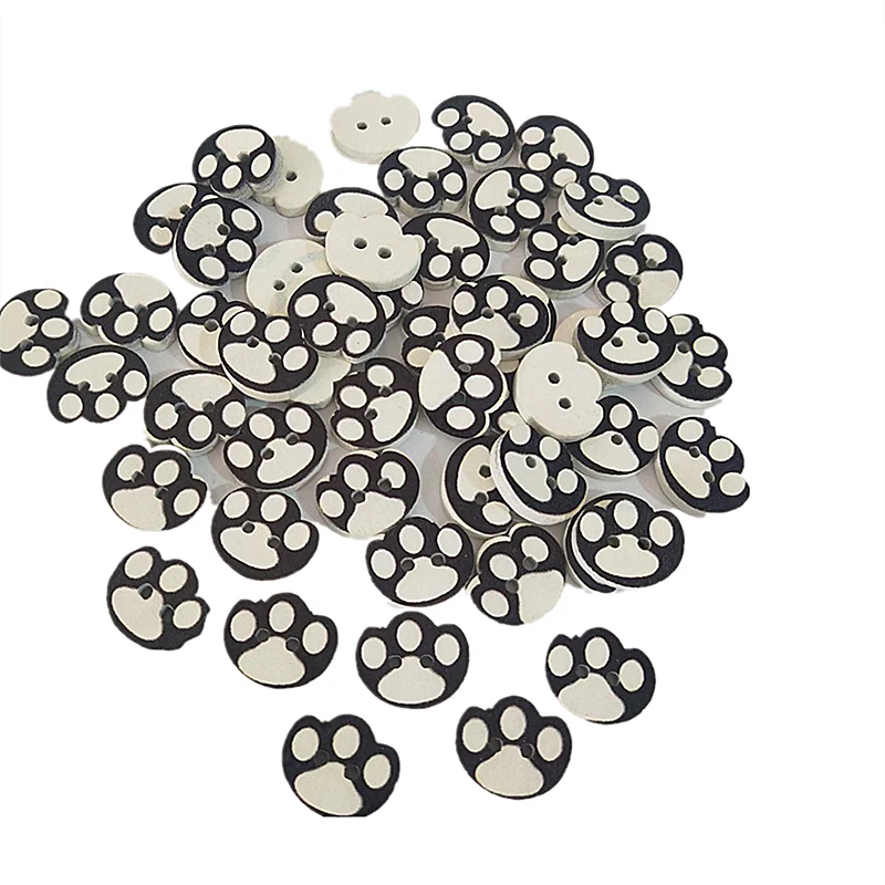 Mixed Cute Dog Footprint Wood Sewing Buttons, Scrapbooking, 14mm x 17mm, 100PCs, Wholesale