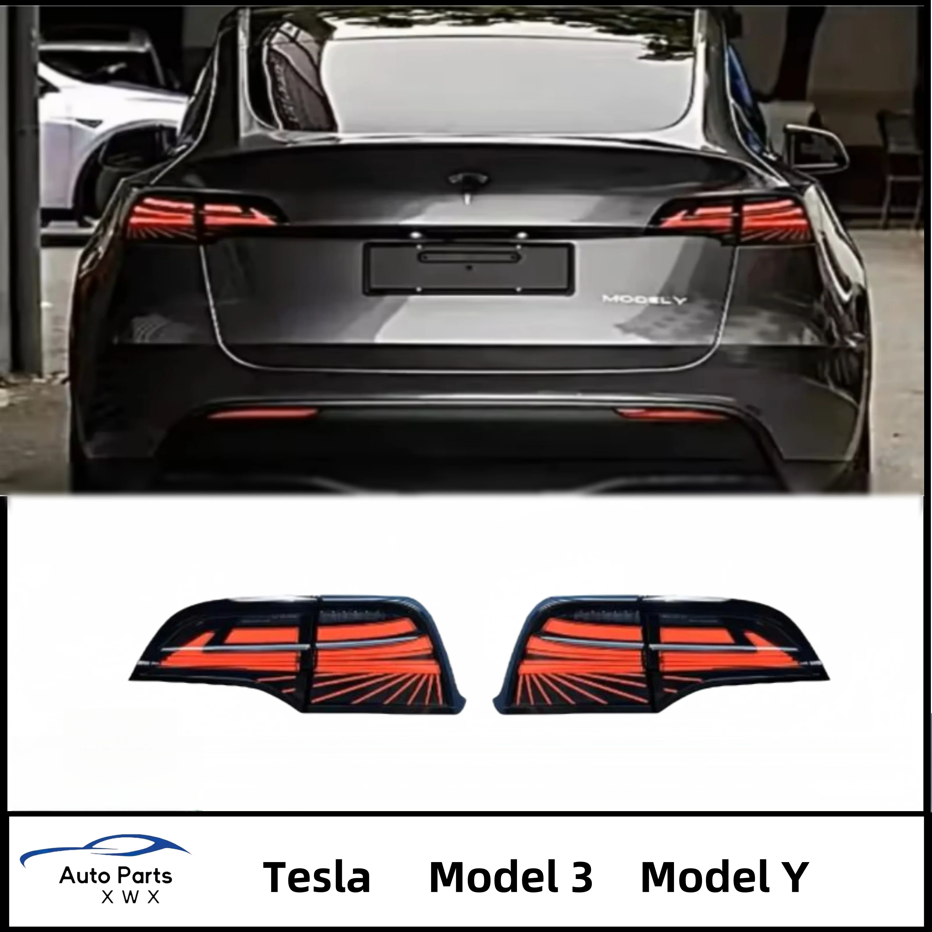 1 pair of modified LED taillights for 2017-2023 Tesla Model 3 Y taillight assembly with sequential turn signal assembly