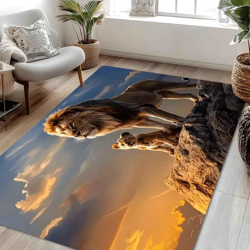 Lion King Flannel Rug Pride Rock Sunset Floor Mat Soft Non-slip Area Carpet for Living Room Bedroom Home Decor