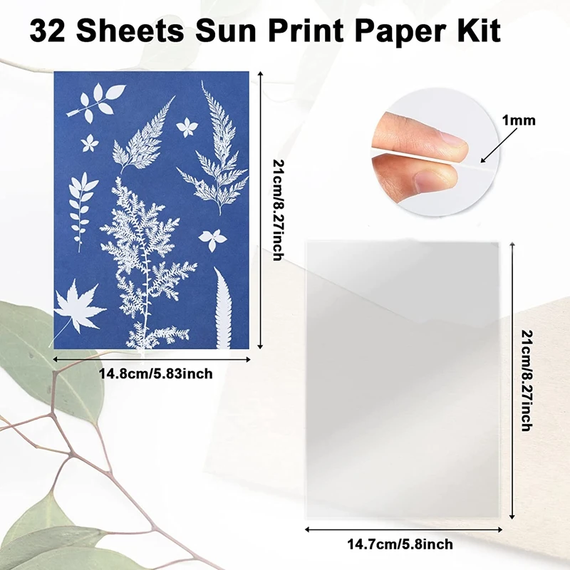 33 Pcs Sun Print Paper Cyanotype Paper Kit, A5 Solar Drawing Paper Sensitivity Sun Print Nature Printing Paper