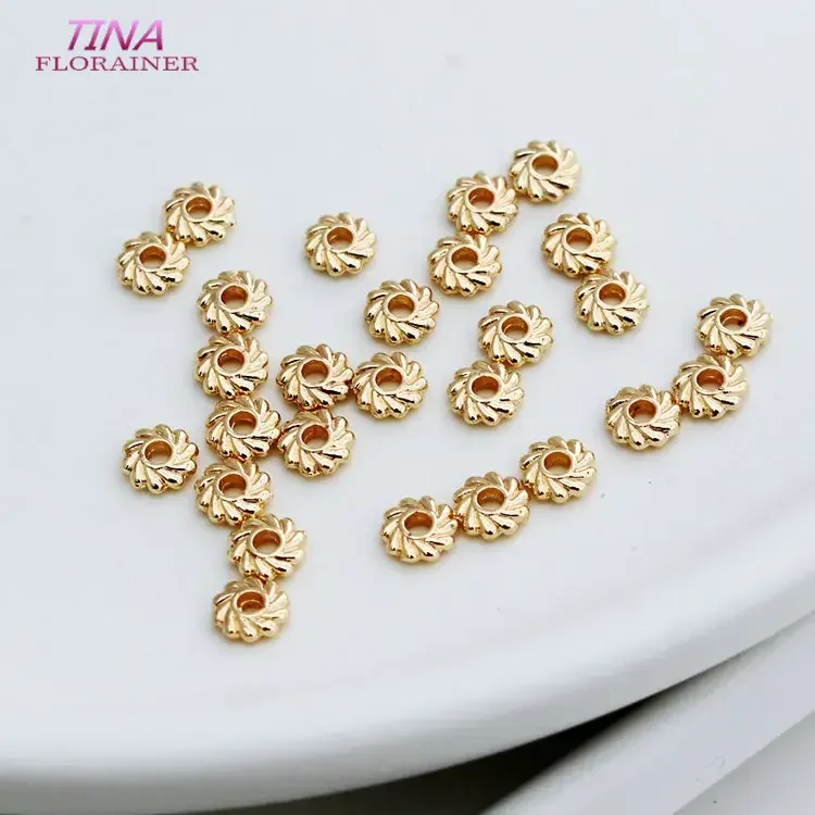 14K Gold Plated Brass 5mm Round Spacer Beads Flat Bracelet Beads High Quality Diy Jewelry Accessories