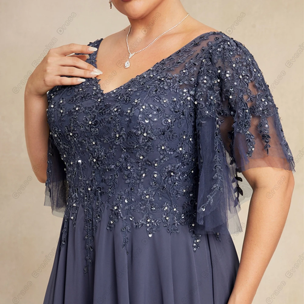 Plus Size Halbarm Mutter der Braut Kleider für Frauen 2024 Sommer Chiffon neue Spitze boden lange Hochzeits feier Kleider Robe de