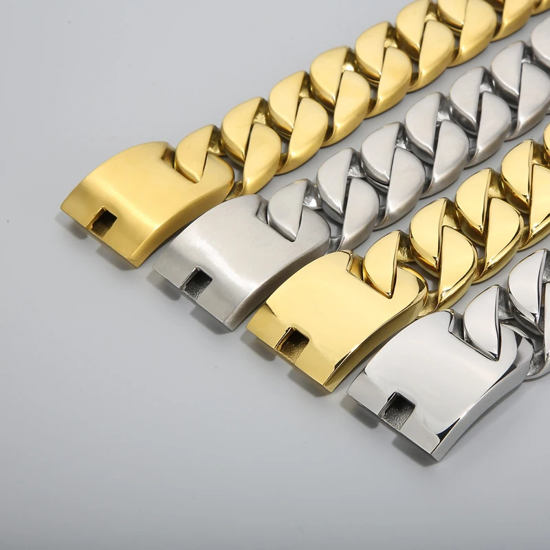 Fongten 31mm Breite Große Schwere Kühlen männer Armbänder Gebürstet Polnischen Edelstahl Chunky Kubanischen Kette Armband Für Männer schmuck – Detail 8