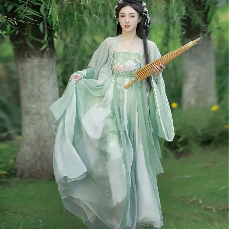 

Vintage Chinese Style Hanfu Dress Women Sweet Floral Embroidery Princess Hanfu Set Lady Carnival Fairy Cosplay Dance Dress Suit