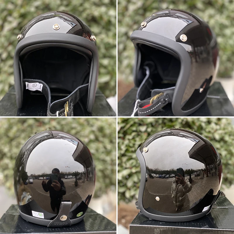 

TT&COCASCOS Open Face Motorcycle Helmet Scooter Vintage Motocycle Retro Fiberglass Glossy Black Helmet Pilot Jet Moto 3/4 Kask