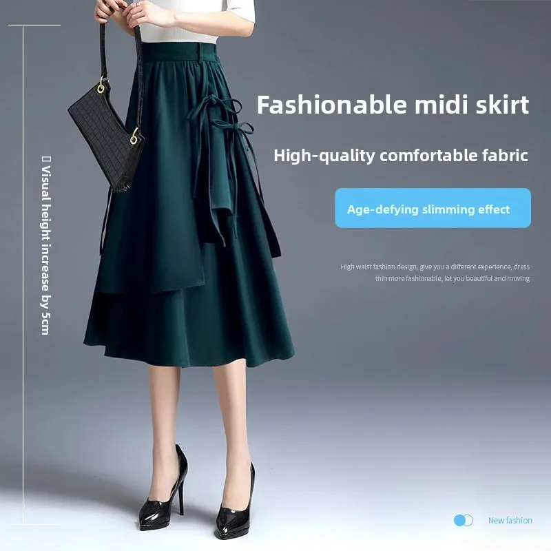 กระโปรงทรงเอ สปริง/ออทัมน์ สำหรับผู้หญิง กระโปรงพลีทเอวสูง ทรงไม่สมมาตร ความยาวปานกลาง เหมาะสำหรับใส่ไปทำงานหรือใส่ในบ้าน ผลิตจากโพลีเอสเตอร์ สี...