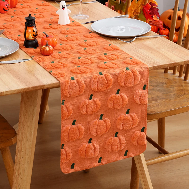 Autumn Harvest Pumpkin Table Runner 183cm Stereo Table Flag Farmhouse Table Cover Ornament Halloween Thanksgiving Dinner Decor