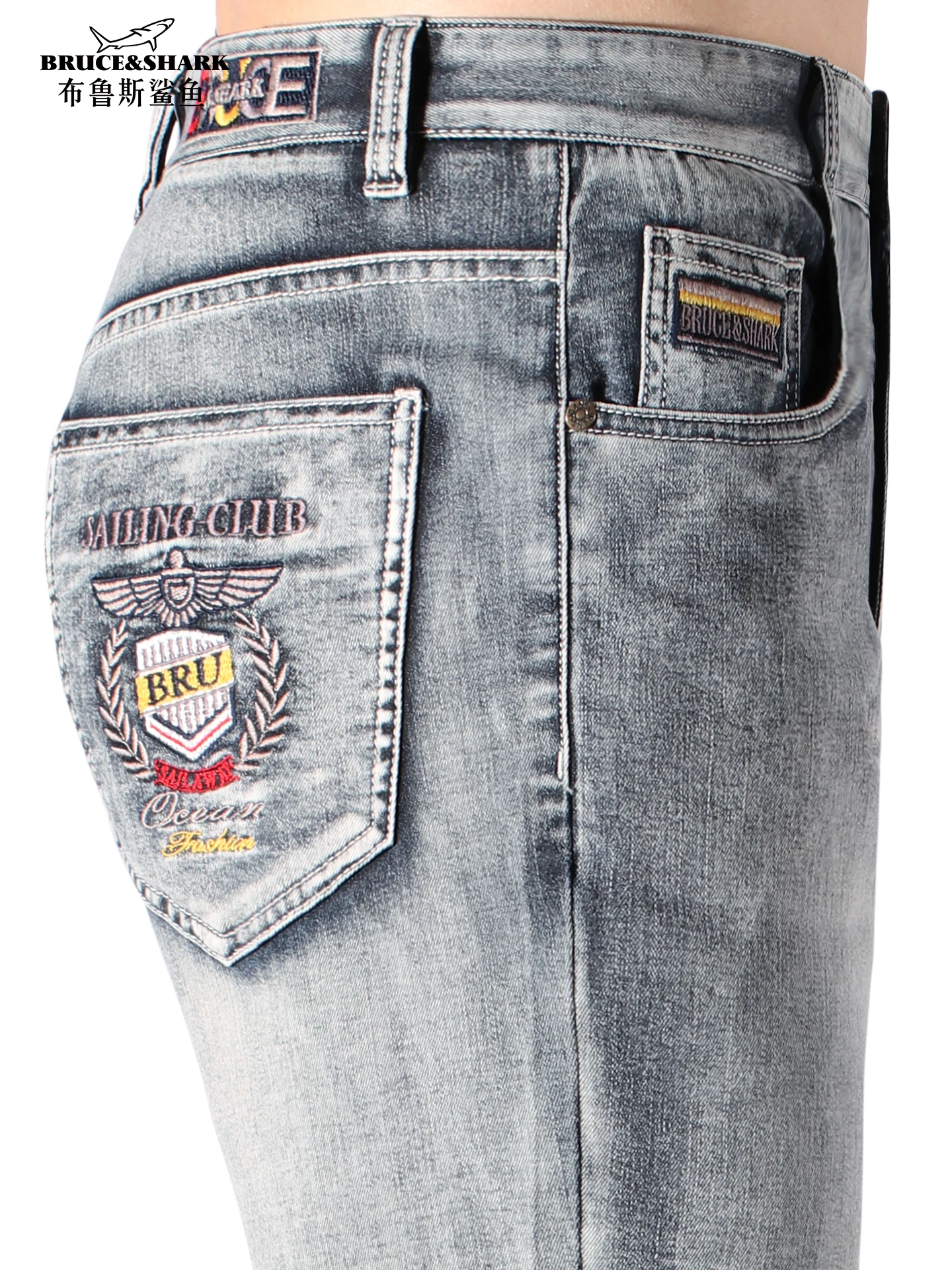 

Summer 2025 Men's Slim Straight Jeans Bruce ark Large Size Loose Faion Embroidered Casual Travel Comfortable Breathable