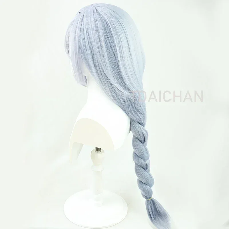 เกม Genshin Impact Shenhe คอสเพลย์วิกผมสีฟ้าสีขาวยาว Braids Headwear ความร้อนทนผมสังเคราะห์ 100 ซม