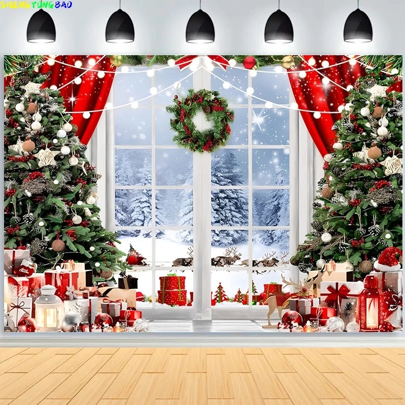 

Christmas Day Wreath Snowman Photography Backdrop Props Family Xmas Eve Party Decor Living Room New Year Background DS-06