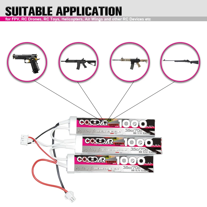 CODDAR 11.1V 3S Lipo Battery Water Gun for Mini Airsoft BB Air Pistol Electric Toys RC Parts With SM XT30 T Plug Max 70C