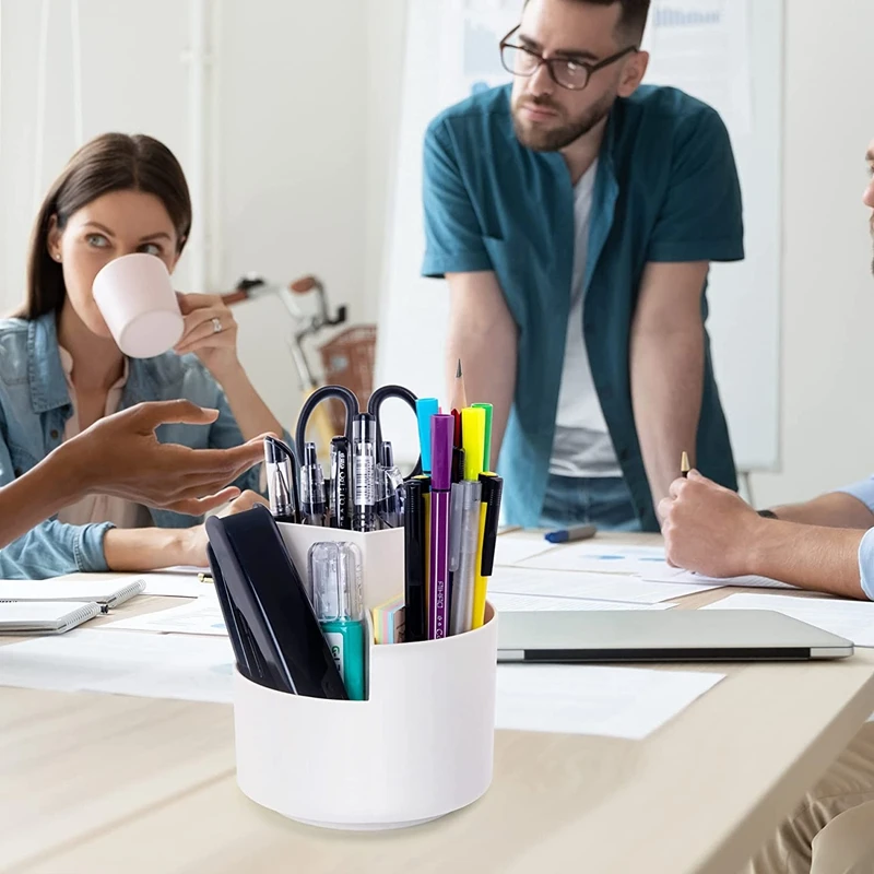 حامل قلم دوار متعدد الأغراض 3 فتحات مقسمة كأس قلم رصاص دوار منظم أقلام مكتبية للمنزل والمكتب