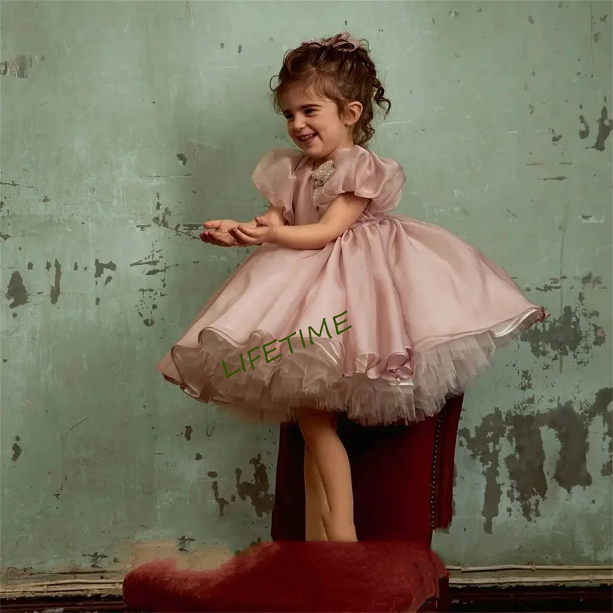 Vestido de niña rosa polvoriento elegante y brillante personalizado con lazo princesa bebé niños boda cumpleaños vestido de fiesta de primera comunión 2025