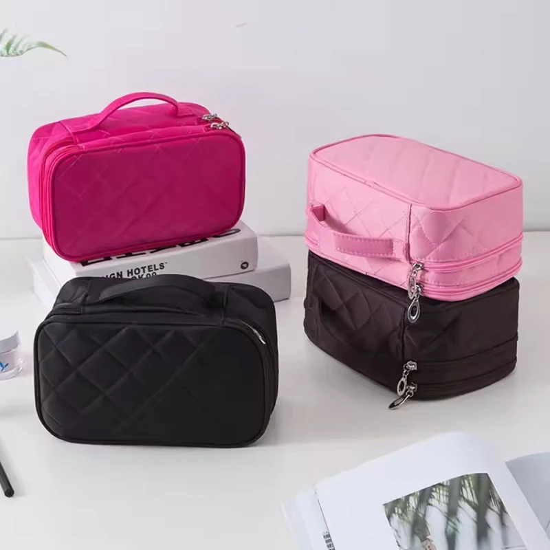 1Pc 2025 New Waterproof Cosmetic Bag Spacious Capacity Multipurpose Makeup Case Nylon Storage Bag With Mirror Rhombic Shape Bag