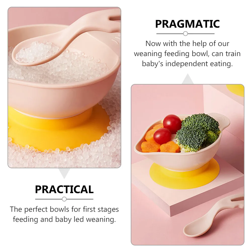 1Set Baby Suction Bowl Spoon Set Silicone Feeding Bowl Toddler Independent Eating Transition Suction Base Textured Bump
