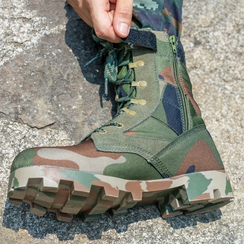 Kamuflaż taktyczne buty wspinaczkowe męskie wysoki górny zamek błyskawiczny na boku treningowe buty robocze w pustyni Outdoor alpinizm buty górskie
