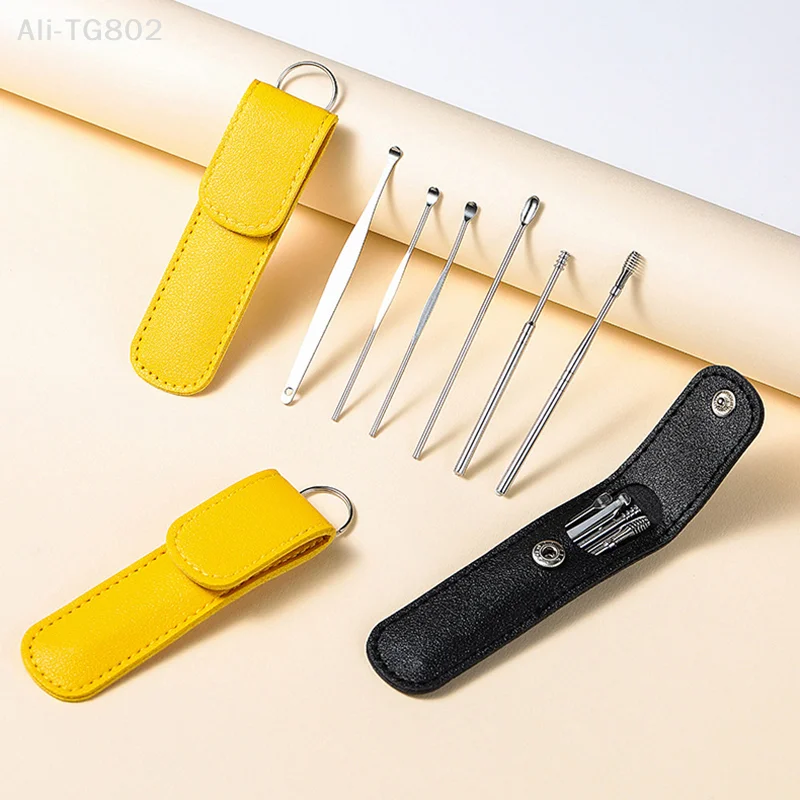 6Pcs/Set Stainless Steel Ear Wax Pickers Earwax Remover Piercing Kit Earwax Curette Spoon Ear Cleaning Care Tools
