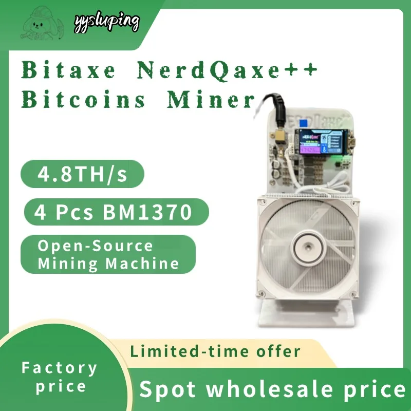

Bitcoin Miner Bitaxe NerdQaxe++ 4,8TH/s с 4 чипами BM1370 Asic Solo BTC Mining Machine 68 Вт 2,4G WiFi с открытым исходным кодом