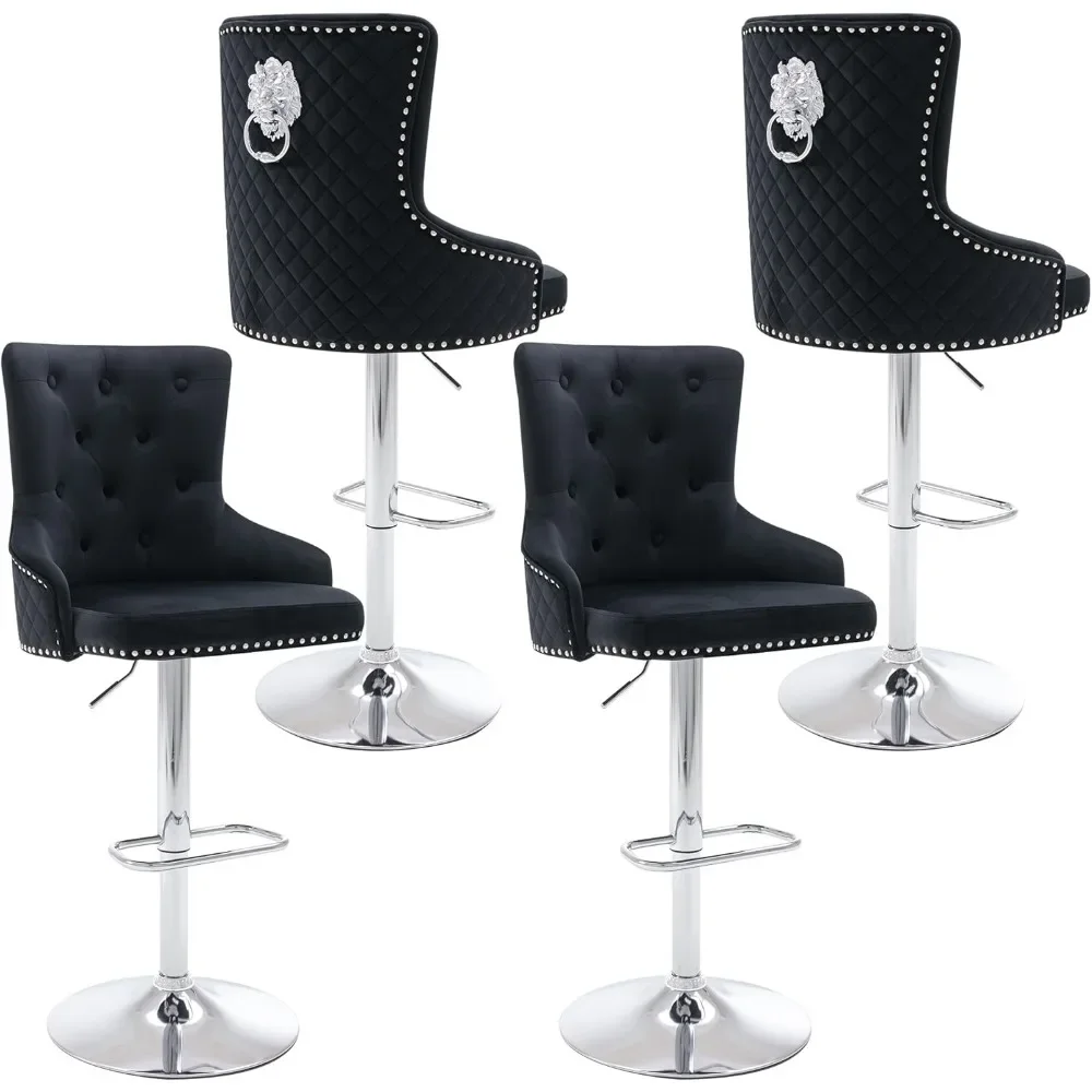 Bar Stools Set of 4, Counter Height Adjustable Swivel Barstools with Footrest-Back, Soft Cushion Upholstered Bar Stool