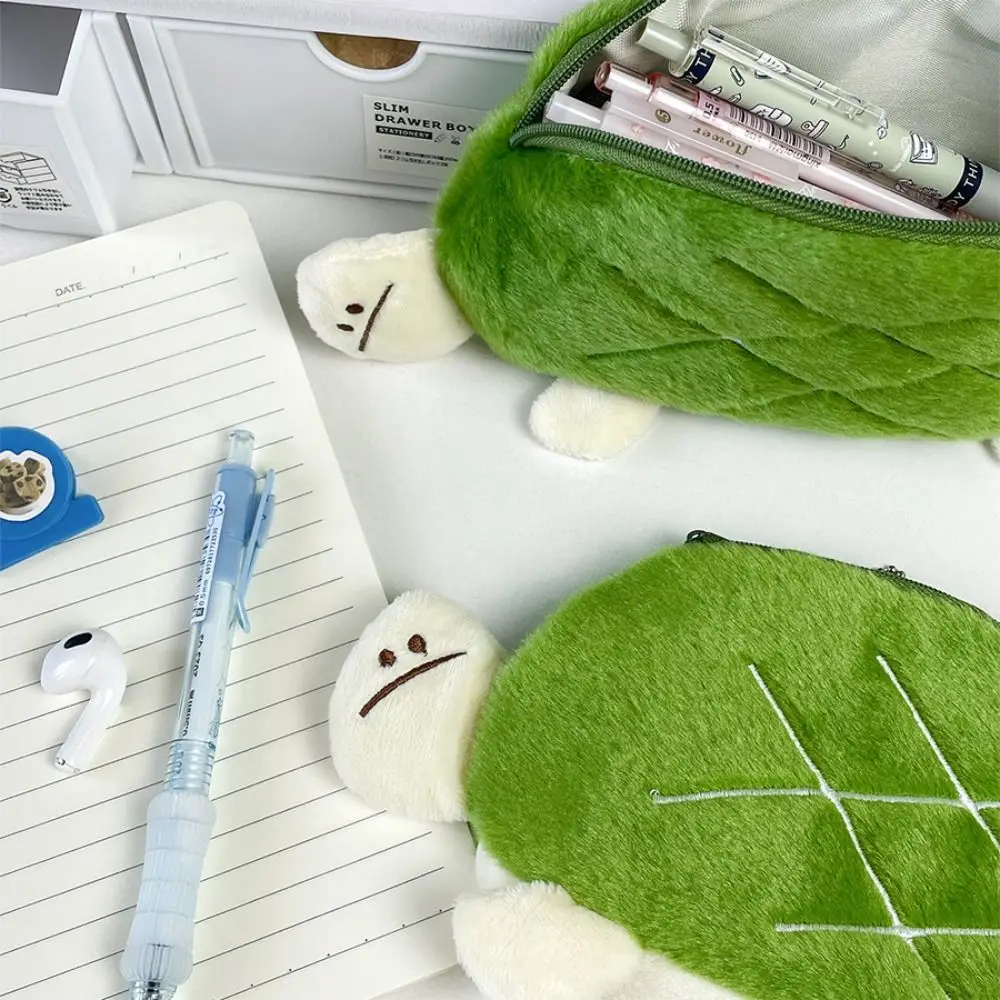 Multi Functional Plush Pen Bag Large Capacity Dirt-proof Stationery Storage Bag Turtle Shaped Cosmetic Bag Students