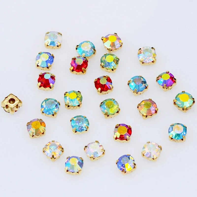 3/4/5/6mm Shiny Colorful AB Crystal Glass Sew on Rhinestone Stones For DIY Wedding Clothes Dress Handbag Claw Sewing Decor