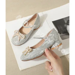 Chaussures de printemps en cuir pailmétrage pour enfants, sandales de danse de princesse pour filles, robe de soirée, chaussures de mariage pour enfants, mode