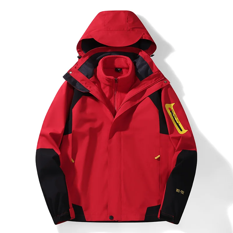 

Men Outdoor Waterproof Jacket Unisex Detachable Hat Stand Collar Thick Inner Lining Jackets Three in One Two-piece Set Jackets