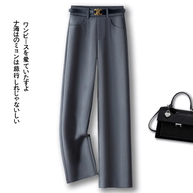 بدلة تنحيف فضفاضة عالية الخصر بنطال ذو قصة أرجل واسعة للنساء لربيع الخريف ثنيات أنيقة وضيقة مستقيمة