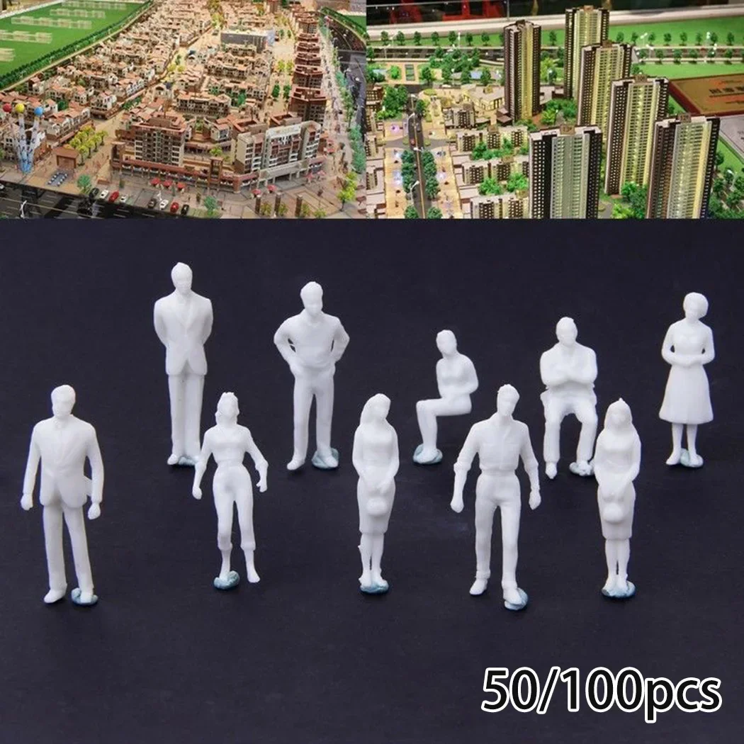 Figuras blancas en miniatura, escala 1:75, 25mm, modelo arquitectónico humano, modelo capaz, decoración de escena terrestre al aire libre, 50/100
