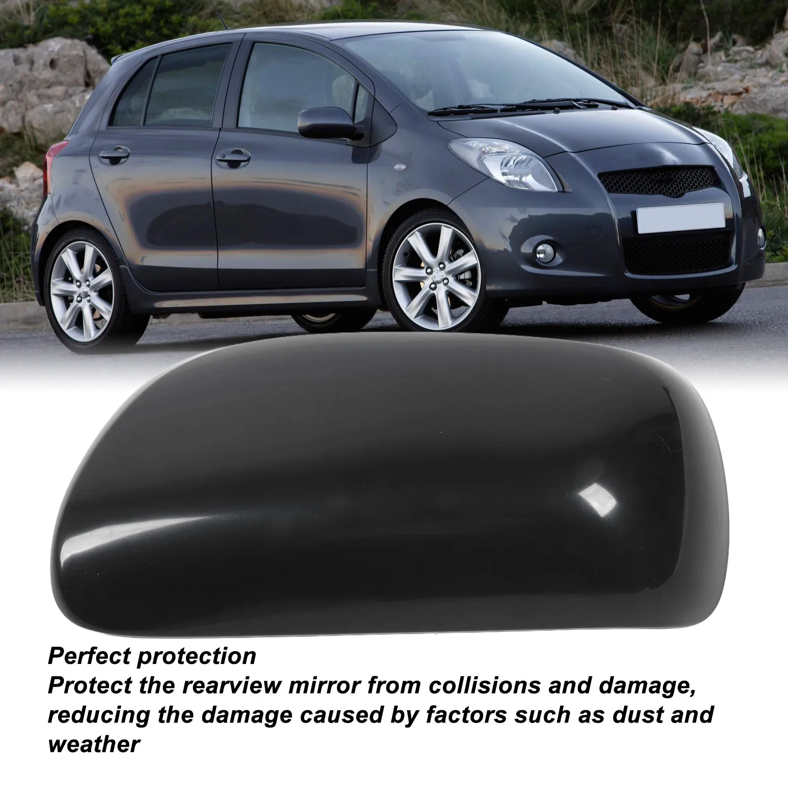 Rearview Mirror Cover Car Rearview Mirror Housing Cover Black UV Side Door Wing Mirror for Yaris 2006 to 2011