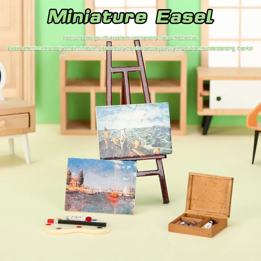 1:12 Dollhouse Furniture Miniature Easel Wood Box Drawing Board Artist Paint Pen Dolls DIY Model Set Toy Accessories