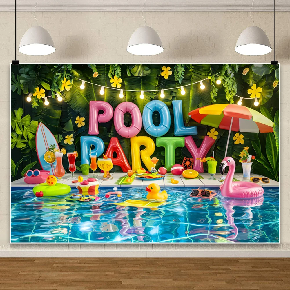 خلفية تصوير لحفلات حمام السباحة الصيفية على شاطئ البحر، خلفية عيد ميلاد سعيد، لافتة تزيين منطقة التصوير، دعائم استوديو الصور