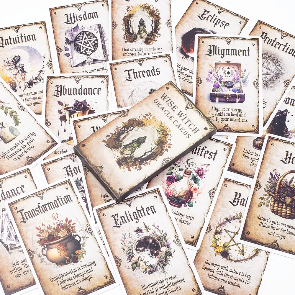 Wise Witch Oracle Cards 20Pcs English Version Fate Divination Tarot Cards FortuneTelling Card Games Party Board Game 12x7cm