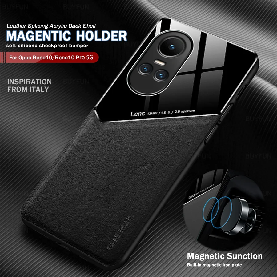 Car Magnetic Holder Leather Phone Case For Oppo Reno 10 Reno10 Pro 5G 2023 CPH2525,CPH2531 6.7