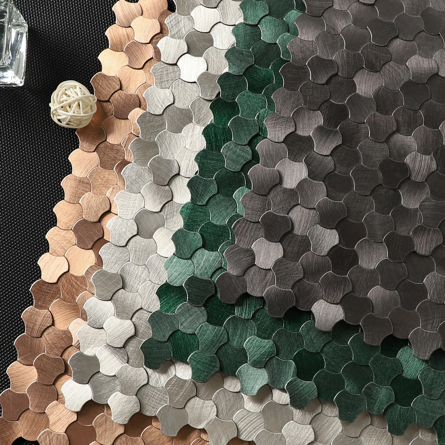 Peel and Stick 3D Mosaic Wall Tiles Arc‑uneven‑surface Metallic Self‑adhesive for Kitchen Living Room Home Wall Backdrop Decor