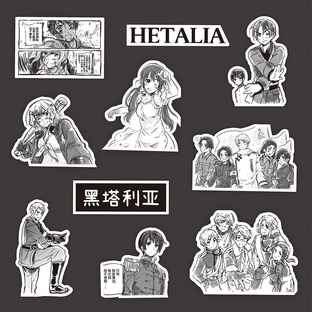 

10/30/75pcs Hetalia Axis Powers Anime Graffiti Stickers Black White Manga Decals Scrapbooking Laptop Phone Case Sticker Packing